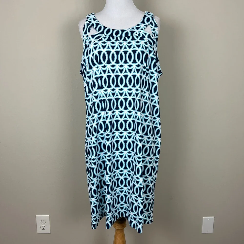 LULU B Dress‎ Womens XL Blue Geometric Sleeveless UPF 50 Strappy Travel Resort